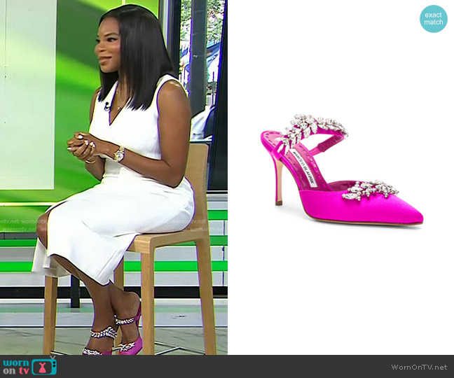 Manolo Blahnik Lurum Crystal Leaf Pointed Toe Mule worn by Dr. Michelle Henry on Today