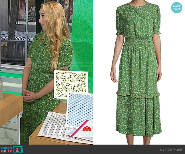 Max Studio Floral Blouson Midi Tiered Dress in Green worn by Rachel Rothman on Today