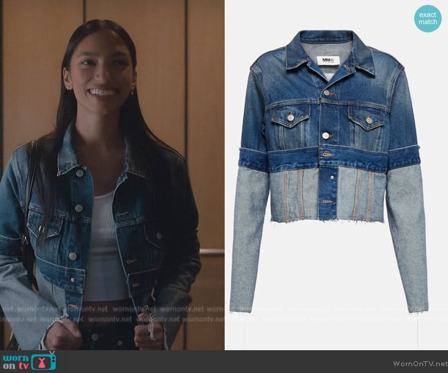 MM6 Maison Margiela Cropped denim jacket worn by Zaara (Tara Raani) on Grown-ish