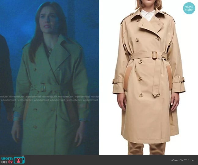 Maje Belted Leather-Trim Trench Coat worn by Nancy Drew (Kennedy McMann) on Nancy Drew