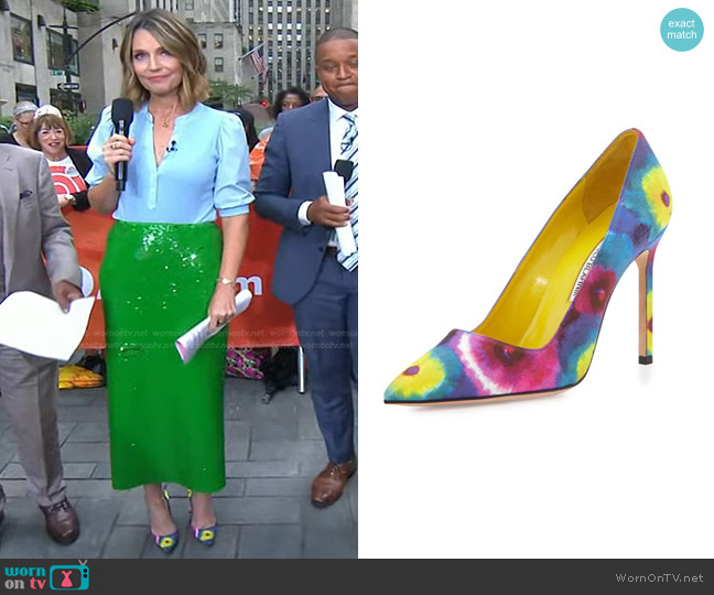 Manolo Blahnik BB Tie-Dye Fabric Pump worn by Savannah Guthrie on Today