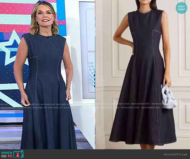 Emilia Wickstead Mara Pleated Denim Midi Dress worn by Savannah Guthrie on Today