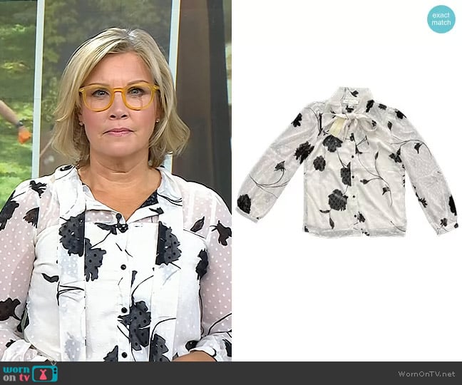 Monteau Floral Tie Neck Button Down Blouse worn by Kristen Dahlgren on Today