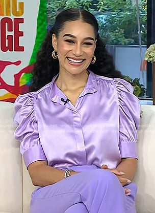 Morgan's lilac puff sleeve satin blouse on Today