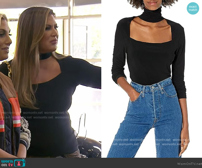 Norma Kamali Long Sleeve Sweetheart Turtle Top worn by Emily Simpson on The Real Housewives of Orange County