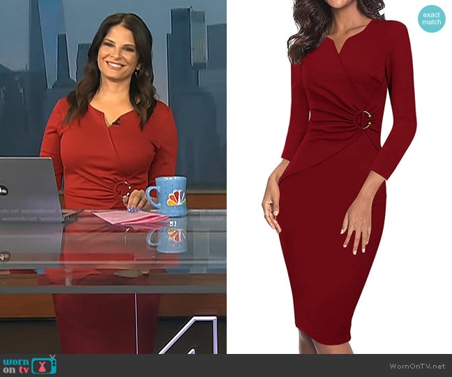 VFSHOW at Amazon Notch V Neck Ruched Sheath Dress worn by Darlene Rodriguez on Today