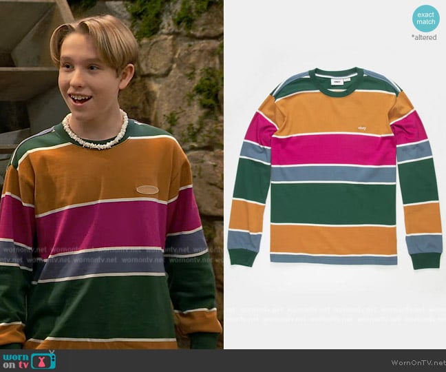 Obey Nationale Stripe Mens Tee worn by Jake (Luke Busey) on Bunkd