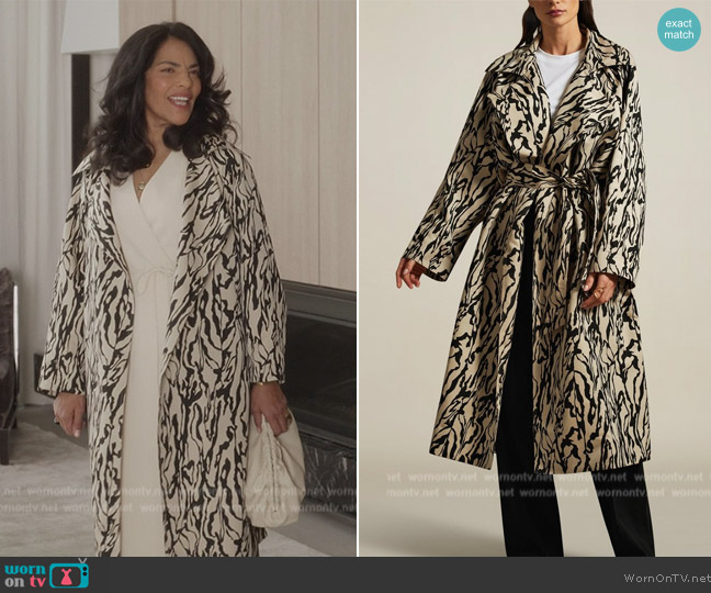 Kall Meyer Opus Trench in Zebra worn by Seema Patel (Sarita Choudhury) on And Just Like That