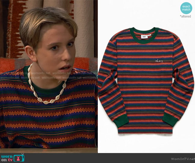 Obey Complex Jacquard Long Sleeve T-Shirt worn by Jake (Luke Busey) on Bunkd