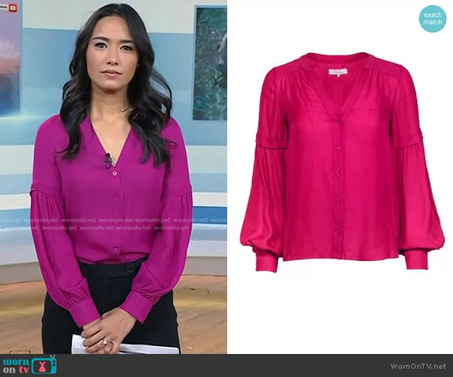 Parker Silk Blend Button Front Balloon Sleeve Blouse worn by Emilie Ikeda on Today