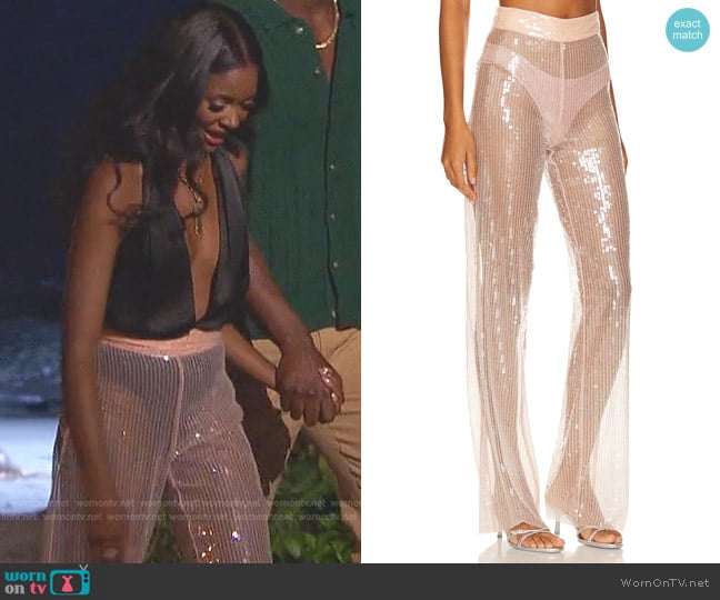 New Arrivals by Ilkyaz Ozel Patara Pants in coral blush worn by Charity Lawson on The Bachelorette