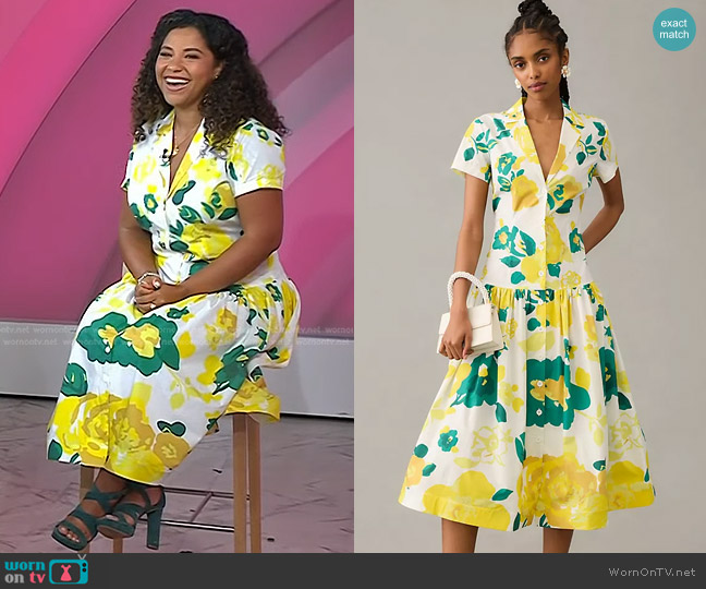 Plenty by Tracy Reese Short-Sleeve Flounce Dress in Yellow Motif worn by Arianna Davis on Today