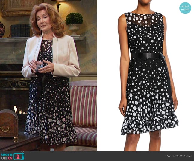 Rickie Freeman For Teri Jon Sleeveless Chiffon Polka Dot Pintuck Dress worn by Maggie Horton (Suzanne Rogers) on Days of our Lives