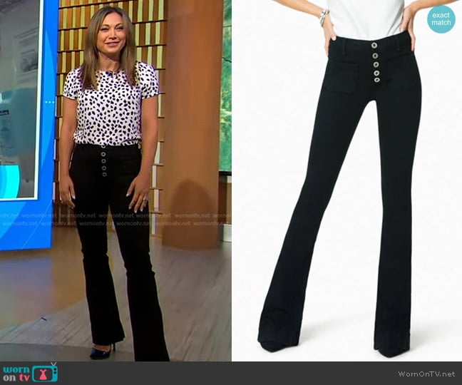 Ramy Brook Cindy High Rise Flare Jeans in Black worn by Ginger Zee on Good Morning America