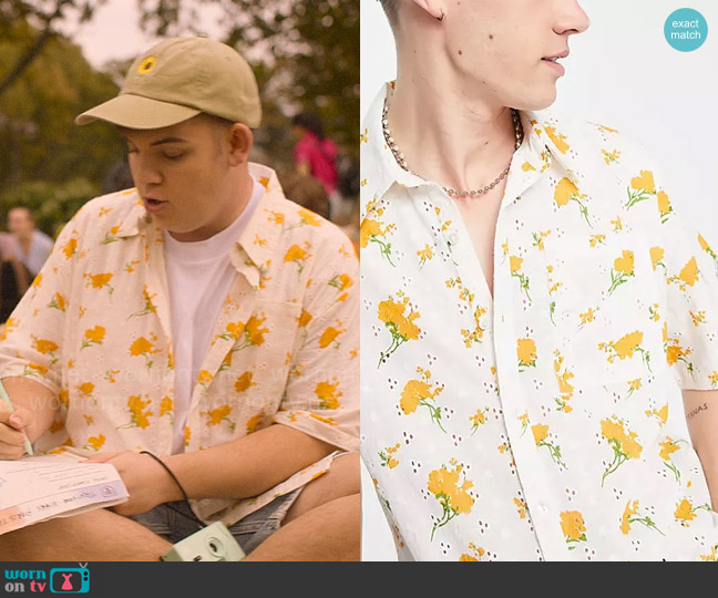 Reclaimed Vintage Inspired Limited edition unisex broderie oxford shirt in floral print worn by Isaac Henderson (Tobie Donovan) on Heartstopper