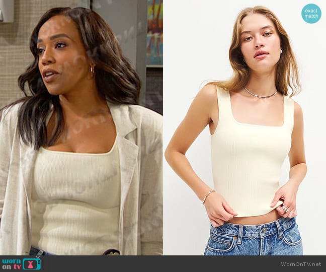 Reformation Julia Ribbed Sweater Tank in Ivory worn by Jada Hunter (Elia Cantu) on Days of our Lives