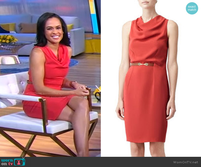 Reiss Minty Dress in Red worn by Linsey Davis on Good Morning America