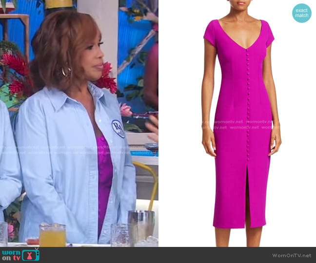 Safiyaa Buttoned Crepe Cocktail Dress worn by Gayle King on Good Morning America