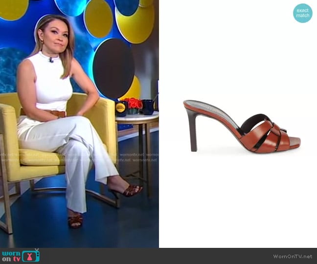 Saint Laurent Tribute Leather Mules worn by Eva Pilgrim on Good Morning America