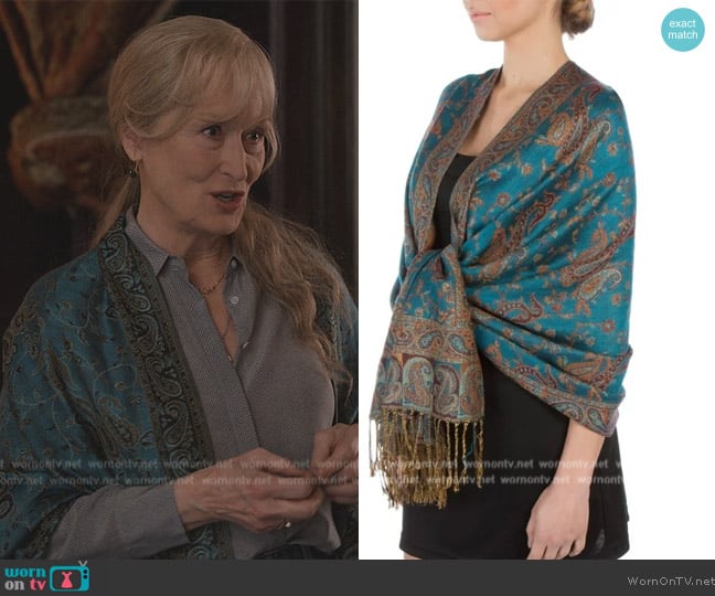 Sakkas Double Layer Jacquard Paisley Pashmina Shawl worn by Loretta Durkin (Meryl Streep) on Only Murders in the Building