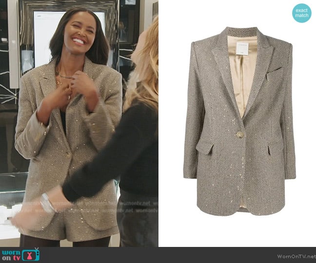 Sandro Paule Herringbone Blazer With Sequins worn by Ubah Hassan on The Real Housewives of New York City