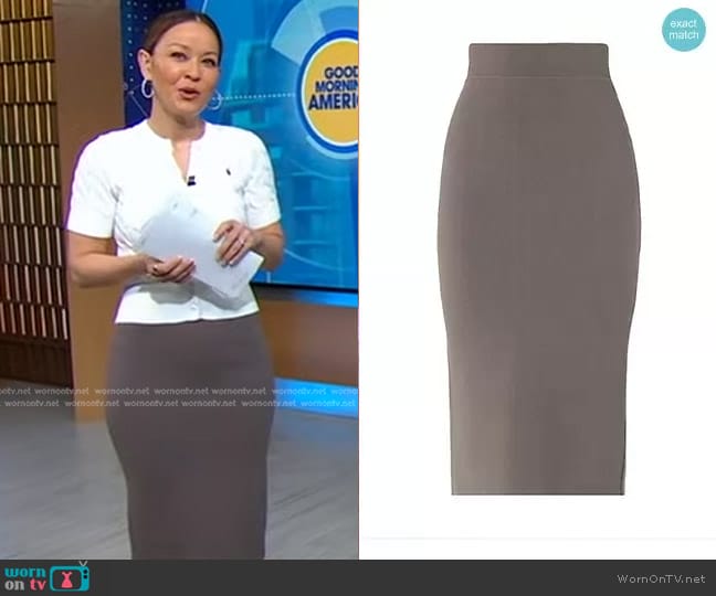 Scanlan Theodore Knit Crepe Pencil Skirt worn by Eva Pilgrim on Good Morning America