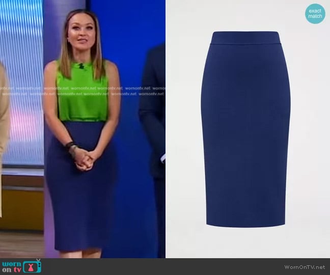 Scanlan Theodore Royal Crepe Knit Slit Back Skirt worn by Eva Pilgrim on Good Morning America