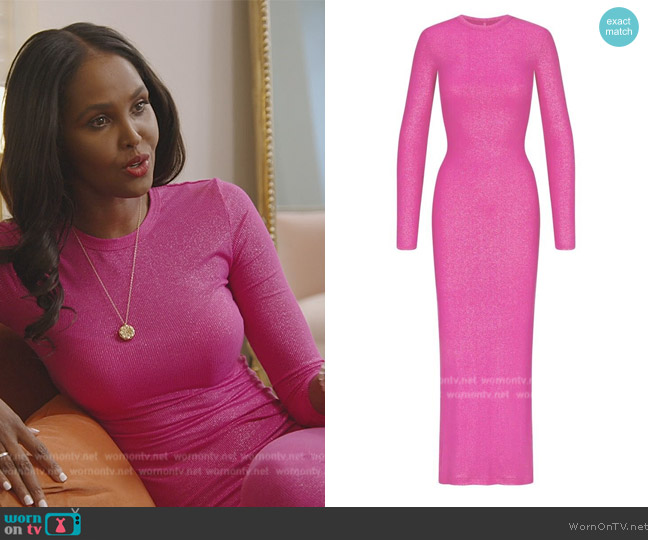 Skims Pink Soft Lounge Shimmer Crew Neck Long Dress worn by Ubah Hassan on The Real Housewives of New York City