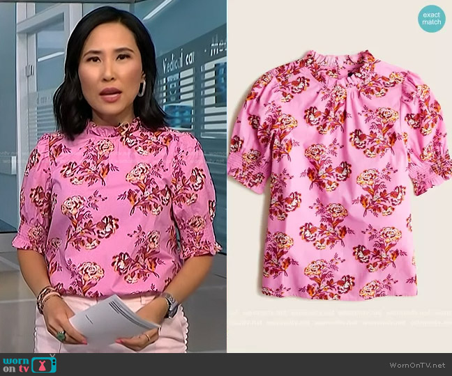 WornOnTV: Vicky’s pink floral blouse and scalloped trim pants on NBC ...