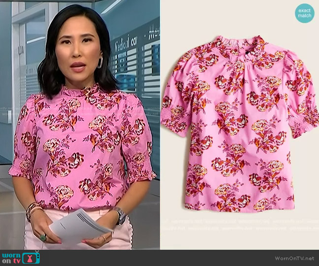 J. Crew Smocked puff-sleeve top in marigold bouquets worn by Vicky Nguyen on NBC News Daily