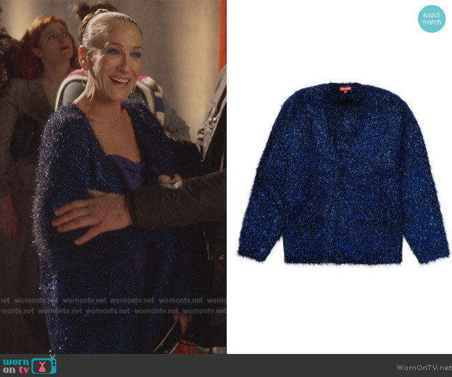 WornOnTV: Carrie's blue tinsel cardigan on And Just Like That