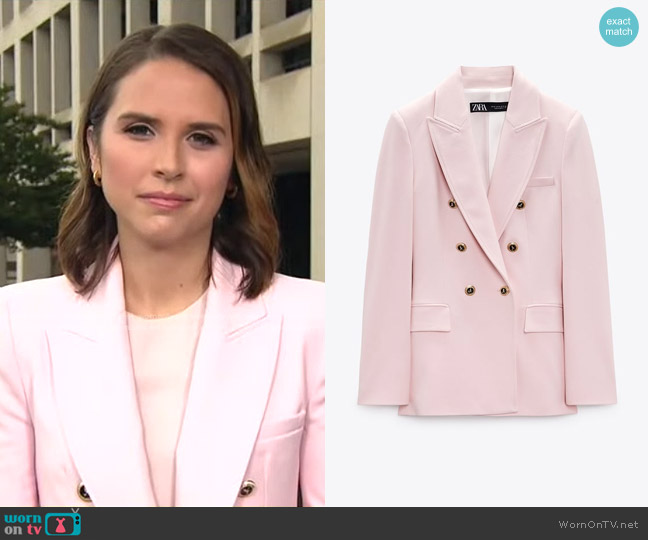 Zara Tailored Double Breasted Blazer in Pink worn by Elizabeth Schulze on Good Morning America