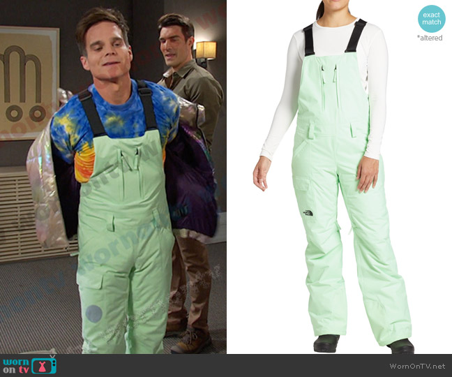 The North Face Freedom Snow Bib in Patina Green worn by Leo Stark (Greg Rikaart) on Days of our Lives