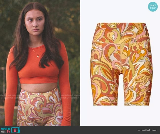 Tory Burch Printed High-Rise Bike Shorts worn by Belly Conklin (Lola Tung) on The Summer I Turned Pretty