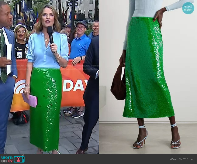 Tory Burch Sequined Stretch-Mesh Maxi Skirt worn by Savannah Guthrie on Today