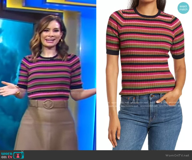 WornOnTV: Rebecca’s pink striped top and leather belted skirt on Good ...