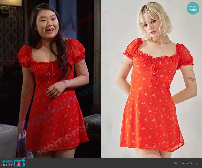 Urban Outfitters Becca Mini Dress in Red Multi worn by Wendy Shin (Victoria Grace) on Days of our Lives