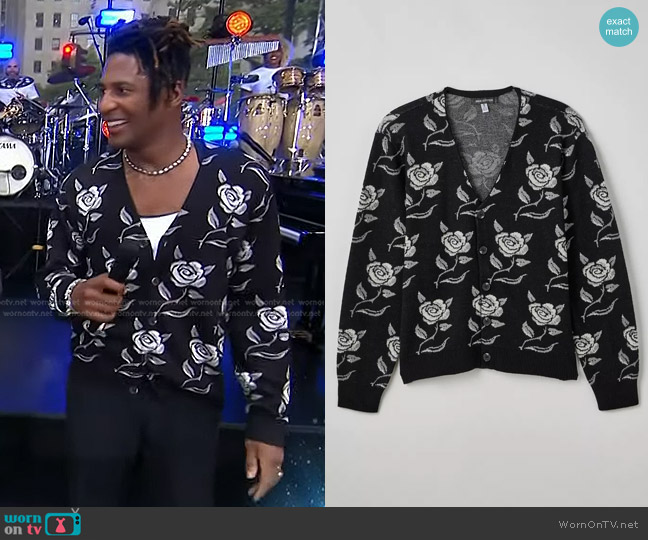 Urban Outfitters War Of The Rose Graphic Cardigan worn by Jon Batiste on Today