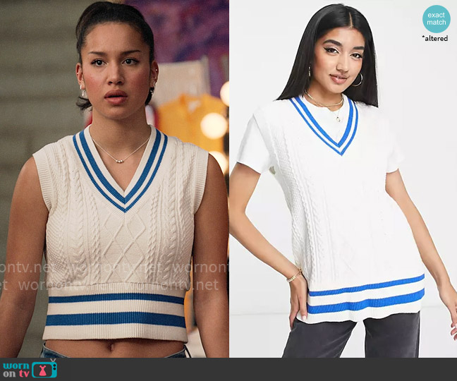 Urban Revivo Knit tank top with blue stripe worn by Gina (Sofia Wylie) on High School Musical The Musical The Series