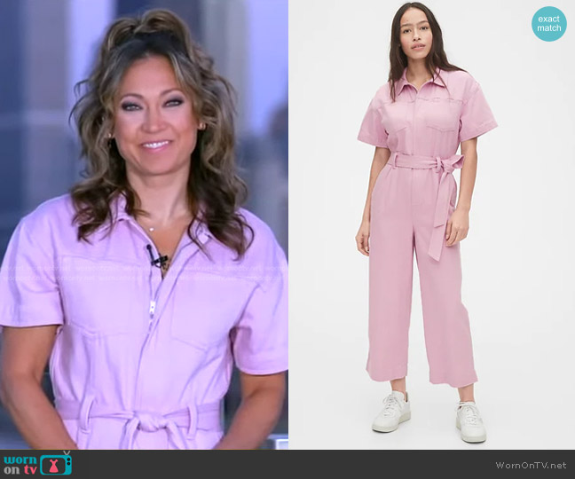 Gap Utility Tie-Belt Jumpsuit worn by Ginger Zee on Good Morning America