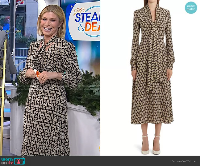 Valentino Garavani VLOGO Long Sleeve Tie Neck Silk Dress worn by Jill Martin on Today