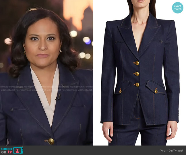 Veronica Beard Anoki Dickey Denim Jacket worn by Kristen Welker on Today