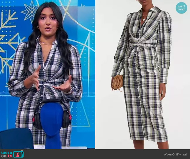 Veronica Beard Copelyn Plaid Cotton-Blend Shirt Dress worn by Reena Roy on Good Morning America