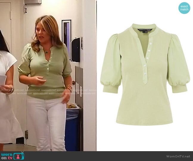 Veronica Beard Coralee Puff-Sleeve Top in Dusty Sage worn by Jenna Bush Hager on Today