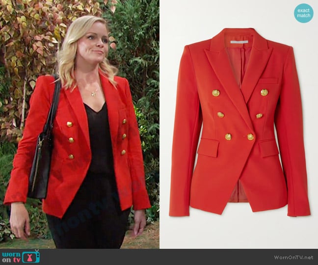 Veronica Beard Miller Dickey Jacket in Flame Red worn by Belle Brady (Martha Madison) on Days of our Lives