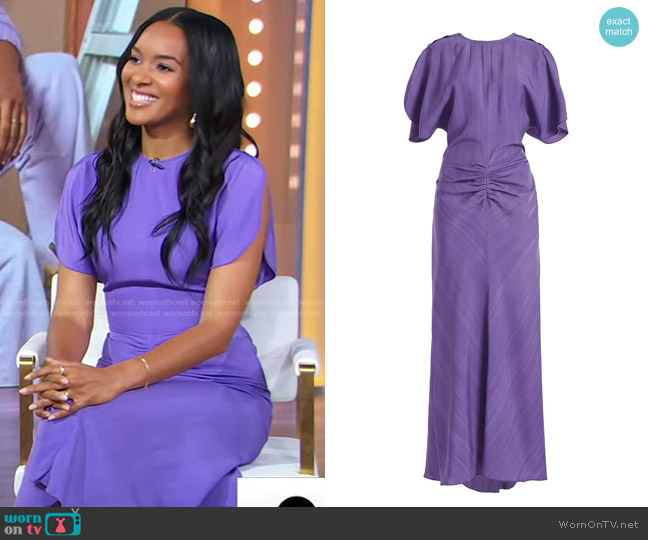 WornOnTV: Lizzy Mathis’s purple ruched midi dress on Good Morning ...