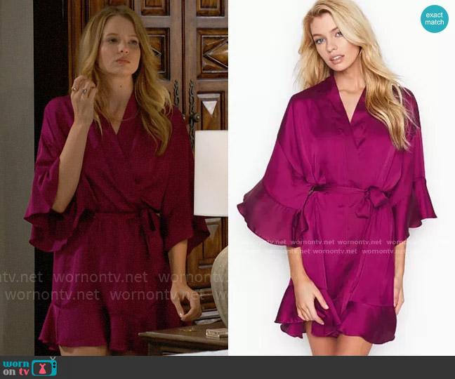 Victorias Secret Flounce Satin Robe worn by Summer Newman (Allison Lanier) on The Young and the Restless