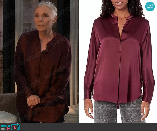 Vince Band Collar Blouse worn by Tracy Quartermaine (Jane Elliot) on General Hospital