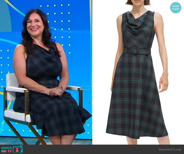 Vince Camuto Plaid-Print Cowl-Neck Midi Dress worn by Jennifer Weiner on Good Morning America