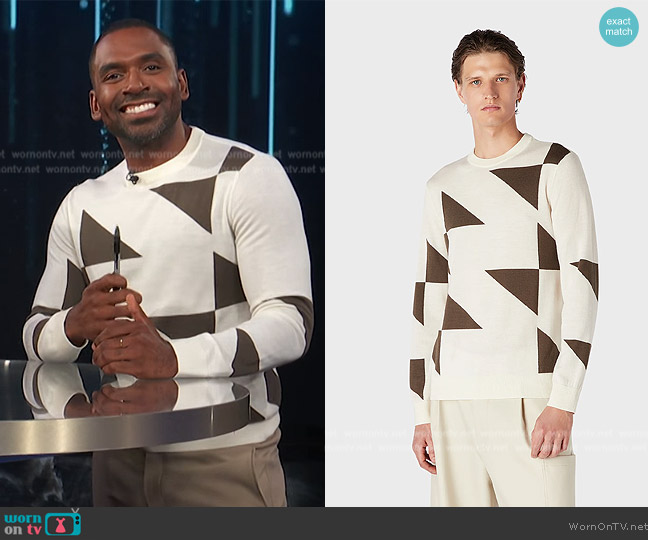 Emporio Armani Virgin-wool jumper with two-toned sail intarsia worn by Justin Sylvester on E! News